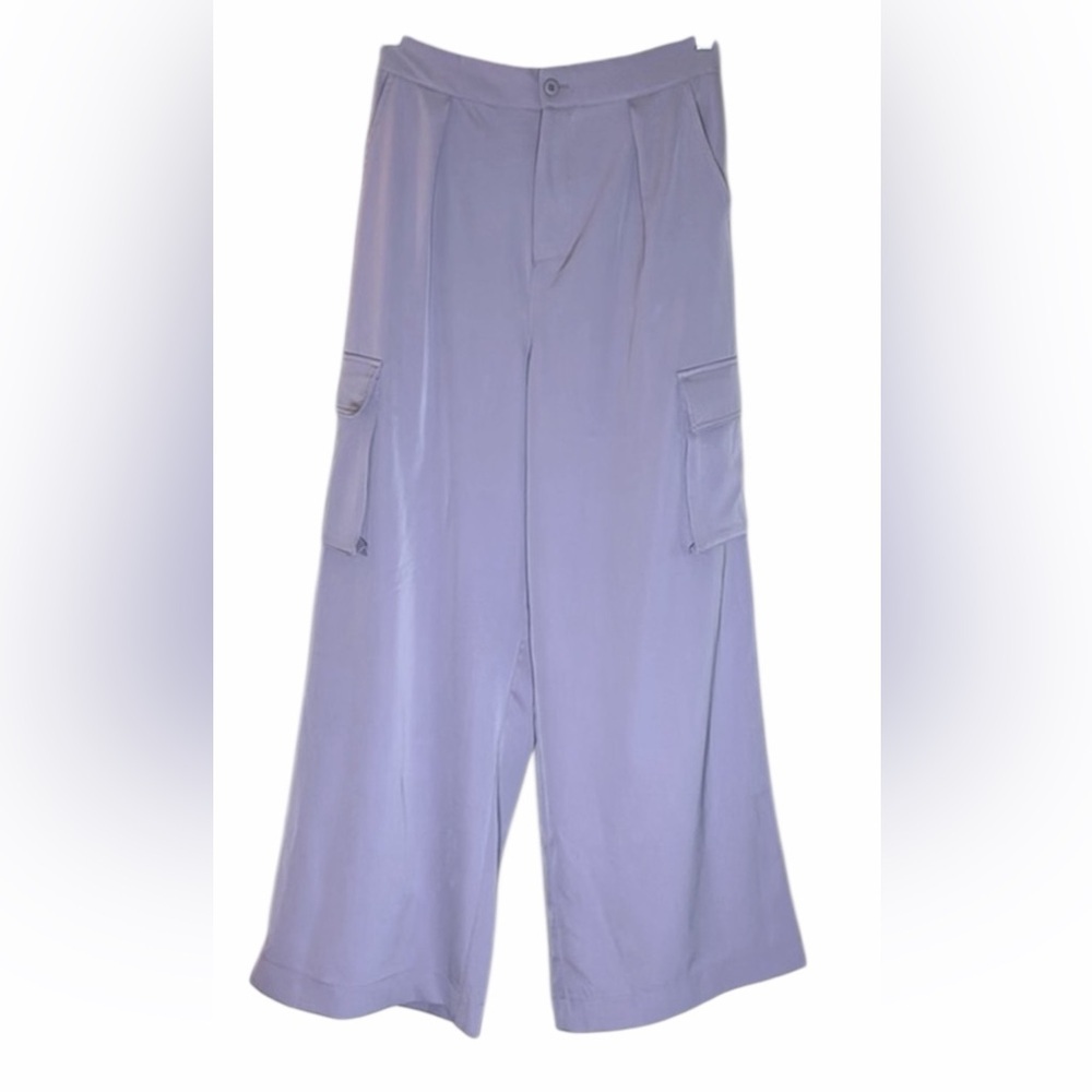 Papermoon Wide Leg Cargo Pants Lavender Side Pockets Womens Size Large - Picture 2 of 13
